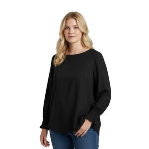 Susan Graver‎ XL Liquid Knit Tunic Top Blouse Black Long Sleeves Ruffle Cuffs